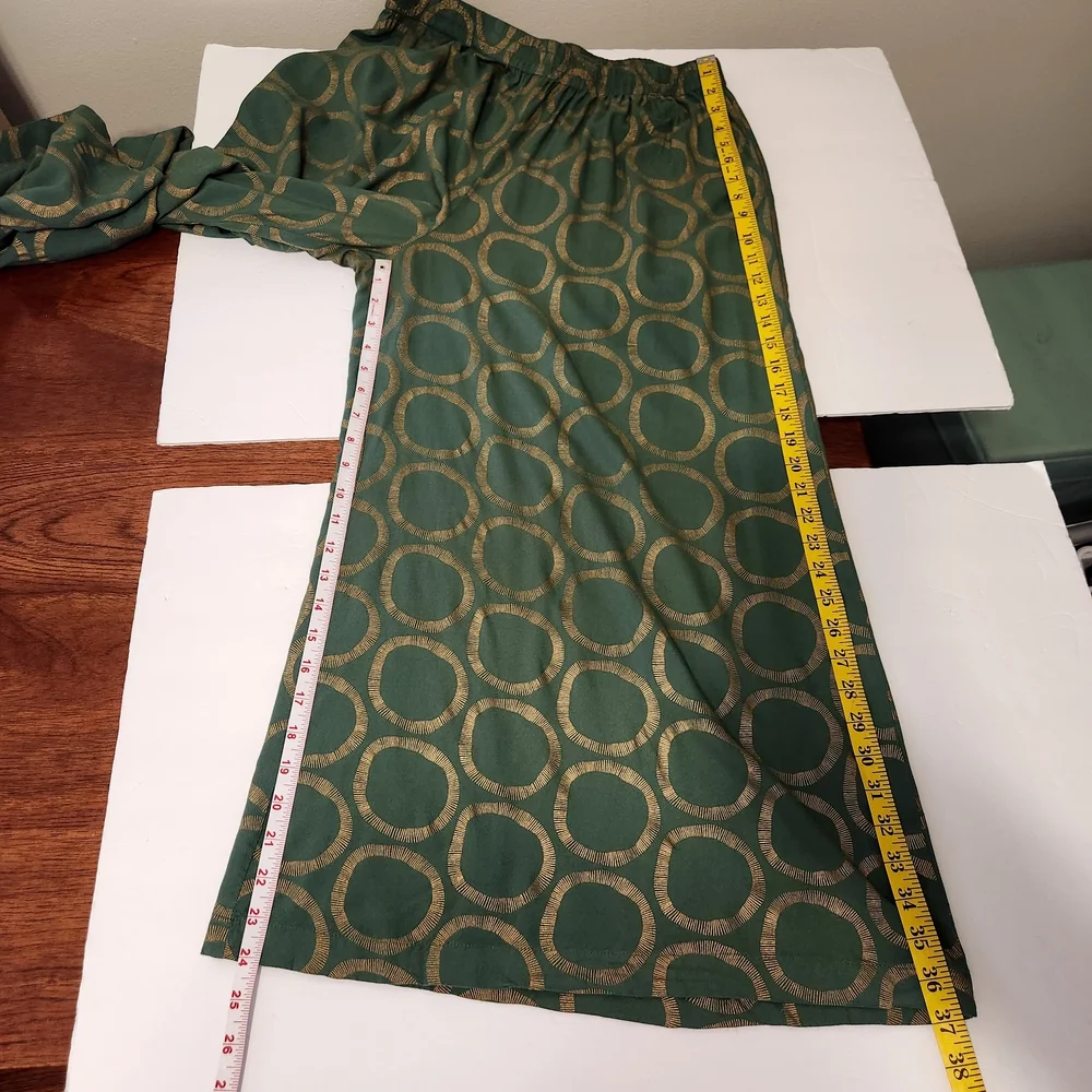 Utsa Green Wide-Leg Palazzo Pants with‎ Gold Circle Pattern